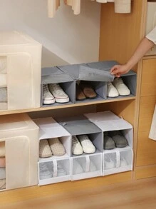 1pc White, Gray, Shoe Storage Box, Large Flip Style Shoe Cabinet, Dust-Proof, Foldable, Fabric Shoe Box - Multicolor - View 12