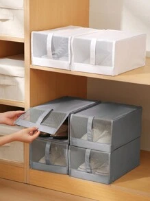 1pc White, Gray, Shoe Storage Box, Large Flip Style Shoe Cabinet, Dust-Proof, Foldable, Fabric Shoe Box - Multicolor - View 11