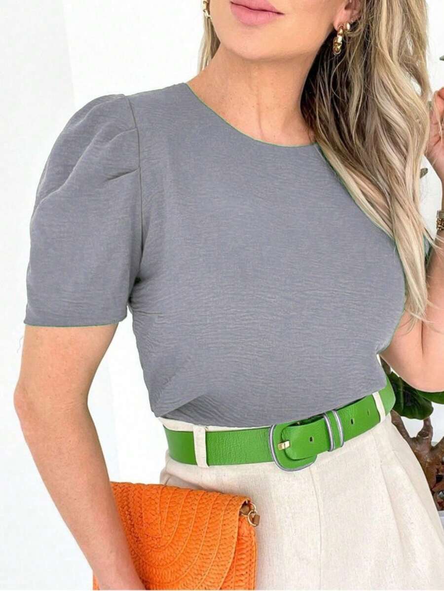 WOMEN'S BLOUSE SHORT SLEEVE PRINCESS PUFANTE DUNA - Grey - View 1