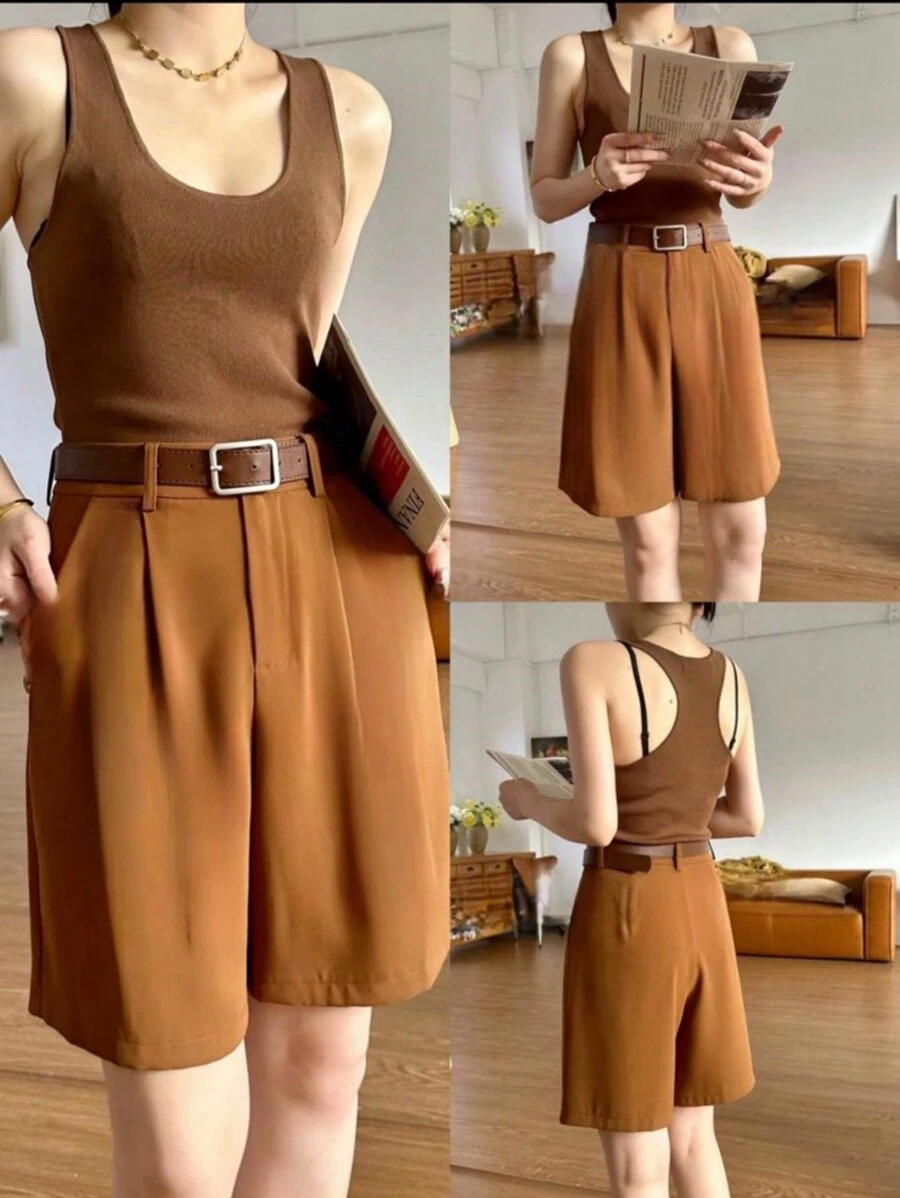 ANA.FU Tailored Bermuda Shorts Without Belt - Foreign Fashion - Summer 2024 - 棕色 - 查看 1