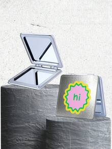 1 件便携式折叠手镜，带有可爱的多巴胺图案设计，紧凑型袖珍化妆镜，配有银色人造皮革和不锈钢框架，轻巧耐用，适合旅行、日常使用、礼物 - 彩色 - 查看 3