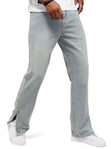 Men's Y2K Retro Casual Slit Light Blue Loose Straight Leg Jeans