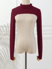 1 Stück Damen einfarbiger elastischer Spandex Rollkragen Raglanarm Bolero Schalkragen Fake Jacke Top, Langarm, vielseitige Farben, Herbst/Winter