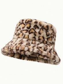 1 Women's Leopard Print Plush Bucket Hat. It Is A Plush Bucket Hat, A Soft Hat With Wool-Like Texture, And A Street-Fashionable Plush Bucket Hat. Suitable For Multiple Uses In Autumn And Winter, With An Adjustable Crown, It Is Ideal For Daily Wear. - A - View 4