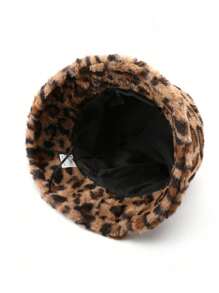1 Women's Leopard Print Plush Bucket Hat. It Is A Plush Bucket Hat, A Soft Hat With Wool-Like Texture, And A Street-Fashionable Plush Bucket Hat. Suitable For Multiple Uses In Autumn And Winter, With An Adjustable Crown, It Is Ideal For Daily Wear. - A - View 5