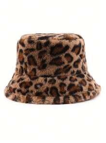 1 Women's Leopard Print Plush Bucket Hat. It Is A Plush Bucket Hat, A Soft Hat With Wool-Like Texture, And A Street-Fashionable Plush Bucket Hat. Suitable For Multiple Uses In Autumn And Winter, With An Adjustable Crown, It Is Ideal For Daily Wear. - A - View 2