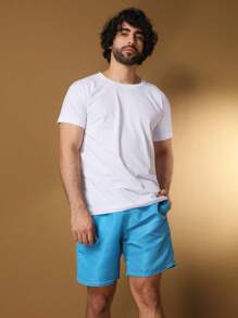 Men's Bermuda Shorts, High Elasticity, Tactel, Plain Gym - Blue - View 6
