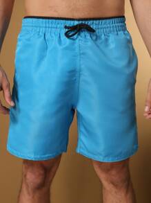 Men's Bermuda Shorts, High Elasticity, Tactel, Plain Gym - Blue - View 2