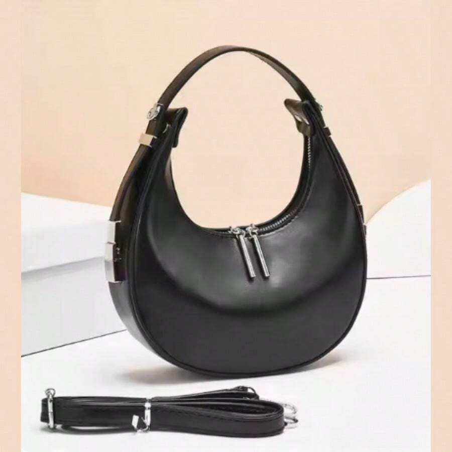 Women's Hobo Mini Half Moon Bag-1510 - 黑色 - 查看 1