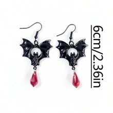 1 par de pendientes góticos de murciélago vampiro oscuro para mujeres, Halloween - Negro - Ver 4