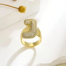 1 chiếc nhẫn hở 26 chữ cái tiếng Anh thời trang phong cách đơn giản châu Âu và Mỹ màu vàng đồng đá Cubic Zirconia Rhinestone hiệu ứng 3D - Vàng - Xem 28