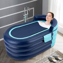 ZhdnBhnos LINSIE Inflatable Adult Bathtub, Mobile Bathtub, With Electric Air Pump, Free-Standing Blow Up Bathtub With Foldable Portable Feature, Suitable For Hot Water Bath & Ice Bath (Blue) The Best Gift/Present For Family&Friends Happy Christmas - 藍色 - 查看 9