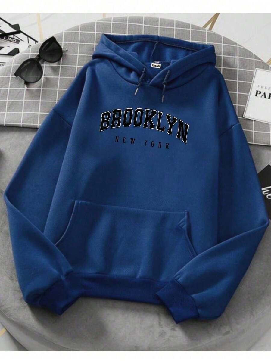 Brooklyn Unisex Sweatshirt Cold Weather Hooded Top - Màu xanh hải quân - Xem 1