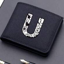 1pc Men's 26 Letters Printing Canvas Short Wallet Initial Name Double Fold Wallet Business Casual Short Wallet With Card Slots Wallet Small Card Case Gifts For Men Wallet Purse Wallet Small Wallet Men Wallet Leather - Black - View 20