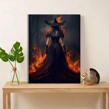 1 Pc Wooden Framed Fire Witch In Rage Dark Vintage Wall Art Print Dark Surreal Fire Witch Pub Coffee Bar Cafe Cave Home Hotel Halloween Gifts (Framed) - 16*24inch/40*60cm Framed - View 6