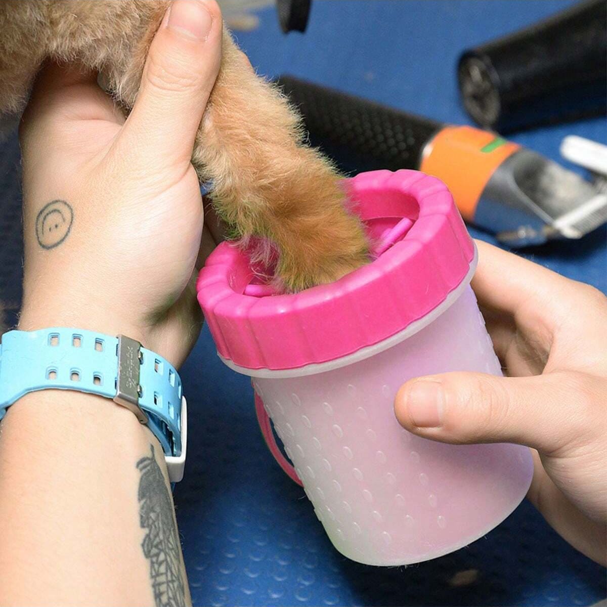1pc Pet Foot Washing Cup, Dog Cleaning Brush - Pink - View 1