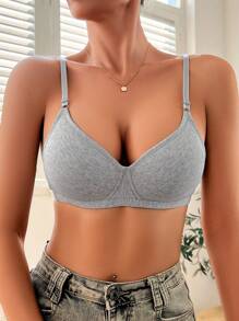 3PCS Lady's Comfortable Sleep Multicolour Wireless Soft Cup For Small Chest Solid Underwear Bra, Lingerie - Black - View 2