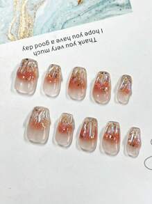 10 sztuk miniaturowych trapezowych, ręcznie robionych, eleganckich sztucznych paznokci, jesienno-zimowy gradient różowy Aurora Jelly Gel, sztuczne paznokcie, wielokrotnego użytku, szykowne, krótkie paznokcie panny młodej, do naklejania na paznokcie, artykuły do paznokci, paznokcie