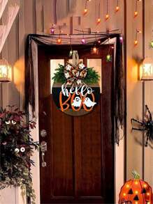 1 件家居装饰万圣节白色幽灵 BOO 白色骷髅门牌装饰南瓜木制工艺品吊坠万圣节花环趣味节日装饰门牌派对装饰 - 彩色 - 查看 4