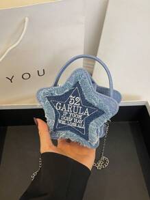 2024春夏新款纯色笑脸包，儿童迷你链条星星单肩手提包 - 藍色 - 查看 1