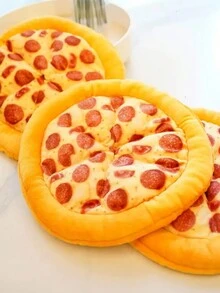 毛绒披萨形状宠物吱吱叫玩具由聚酯纤维制成，可发出声音 - 橘色 - 查看 7