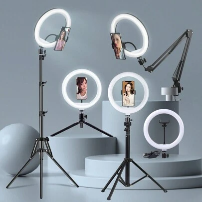 AXNEN Inel luminos pentru selfie de 10 inci cu trepied, inel luminos LED cu suport pentru telefon, potrivit pentru înregistrare video, streaming live, compatibil cu toate smartphone-urile