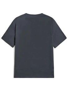 Plus Size Men's Casual Letter Print Round Neck Short Sleeve T-Shirt,Graphic Tee - Grey - View 4