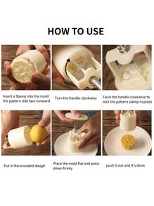 5 件/套花形月饼模具 50 克，中秋节 DIY 手压饼干印章糕点工具月饼制作器，烘焙用饼干切刀，包括 1 个模具 4 个印章 - 白色 - 查看 9