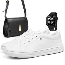 Women's Stylish Modern Sneakers Fashion Casual Soft White Sneakers With Watch And Party Bag - trắng - Xem 1