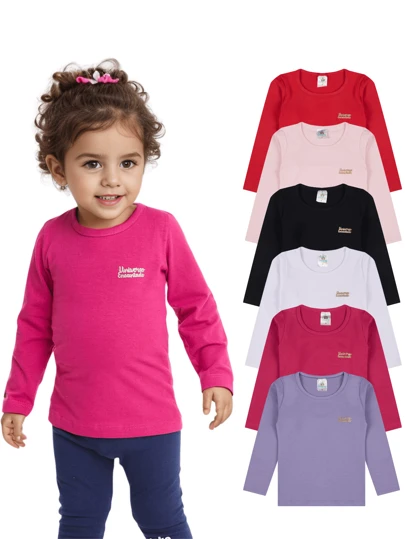 Kit 3 Blusas Manga Longa Infantil Bebê Menina Algodão Lisa