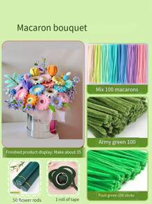 Bộ dụng cụ thủ công DIY làm từ dây kẽm, hoa làm từ dây kẽm, nhiều màu sắc kết hợp, nhiều chủ đề và kiểu dáng khác nhau, bộ dụng cụ làm bó hoa, dây kẽm nhung và dây thép mềm để làm bó hoa tulip, hướng dương và hoa hồng. - nhiều màu - Xem 16