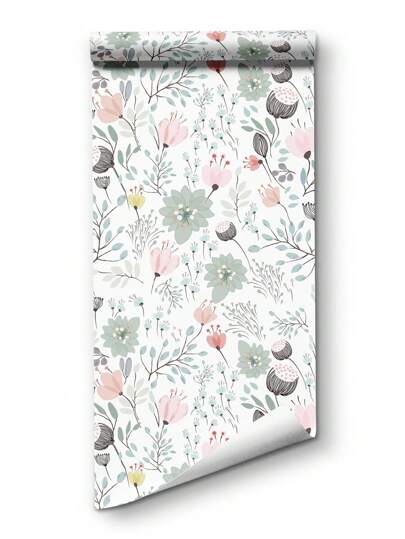 Fresh Pink/Green Art Flower Wallpaper, Peel Stick Waterproof Renovation Wand Sticker, Removable Beautiful Mural, Home Art, ation 17.7 Inch 6.5/9.8 Feet, Stickers Panels, Paper, Wallpapers, Items Refresh Your Home, Festival Birthday Graduation view 10