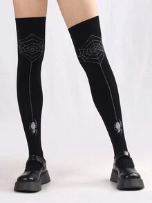1 Pair Of Halloween-Themed Thigh Socks, Gothic Over-The-Knee Socks, Women's Stockings And Pantyhose