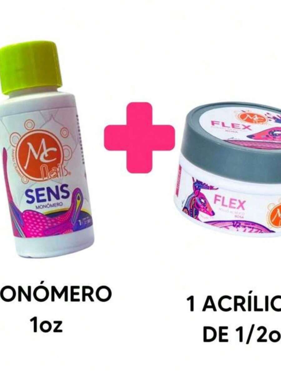 Set de Acrílico 1/2 Oz + Monomero 1 Oz Para Aplicación Uñas Acrilicas - Rosa - Ver 1