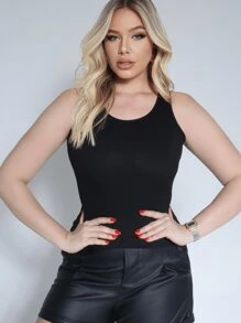 Women's Basic Ribbed O-Neck Tank Top - màu đen - Xem 3