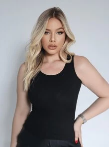 Women's Basic Ribbed O-Neck Tank Top - màu đen - Xem 4