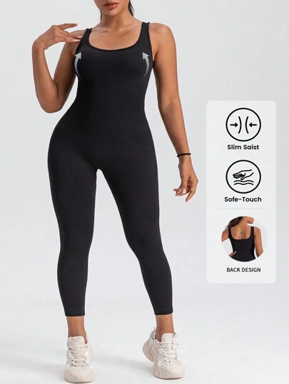 Yefecy Plus Size One-Piece Solid Color Seamless  Yoga Jumpsuit, High Elasticity Running Fitness Sportswear