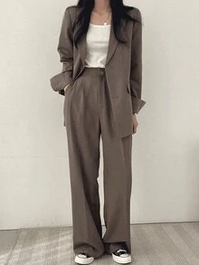 Traje de Alta Moda Casual Slim Fit Light Business para Mujer - Camel - Ver 8