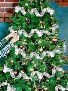 1 peça/2 peças Luzes de Natal com 10 m e 2 peças com 5 m de comprimento, Fita prateada com luz LED fria, Decorações de Natal 2024 e Suprimentos para Decoração de Árvore de Natal, Festas de Ano Novo em Casa e Sala, Decoração Ambiente DIY (Baterias não inclusas) - luz fria - Visão 6