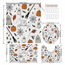 1 件/4 件万圣节浴室装饰套装：南瓜和扫帚浴帘、枫叶浴室垫、蜘蛛网马桶盖、防滑 U 型垫、防水浴室隔断帘、秋季主题家居装饰、万圣节礼物包括 12 个 C 形挂钩，70.8 英寸 X 70.8 英寸 - 彩色 - 查看 3