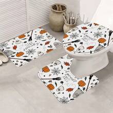 1 件/4 件万圣节浴室装饰套装：南瓜和扫帚浴帘、枫叶浴室垫、蜘蛛网马桶盖、防滑 U 型垫、防水浴室隔断帘、秋季主题家居装饰、万圣节礼物包括 12 个 C 形挂钩，70.8 英寸 X 70.8 英寸 - 彩色 - 查看 4