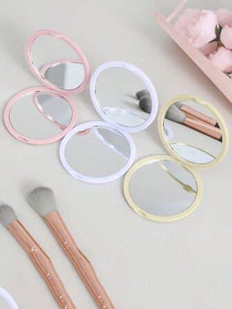 1 pieza Espejo compacto redondo plegable de color caramelo, espejo de doble cara portátil para maquillaje, apropiado para dormitorio escolar, viaje al aire libre, mejor regalo