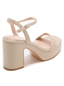 夏季时尚百搭休闲简约高跟凉鞋 - 米色 - 查看 5