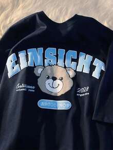Einsight Bear T-Shirt Printed Blouse Comfortable Cotton Minimalist Blouse Tumblr Unisex Women And Men - 黑色 - 查看 2