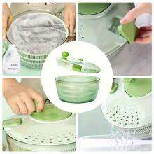 Joined High-Speed Salad Spinner With Storage Lid, Drain, Bowl, And Colander - Quick And Easy Multi-Use Lettuce Spinner, Vegetable Dryer, Fruit Washer, - 綠色 - 查看 5