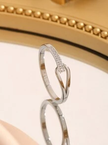 1pc Stainless Steel Unique Geometric Cubic Zirconia Hollow Design Teardrop Ring, Fashionable Claw-Set Midi Ring For Women - Silver - View 9