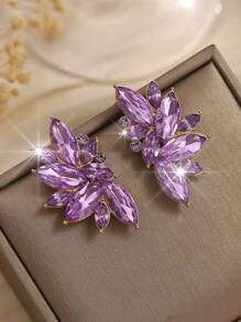 1 对波西米亚金属镶嵌玻璃水钻耳环，时尚百搭高端奢华夸张耳环，适合优雅女性 - 紫羅蘭色 - 查看 3