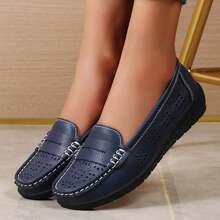 Women's Solid Color Fashion Loafers, Soft Bottom Lightweight Hollow Casual Shoes, Closed Toe Comfortable Walking Shoes