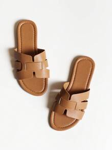 女士时尚蛇皮平底凉鞋，棕色夏季拖鞋 - 咖啡棕 - 查看 2