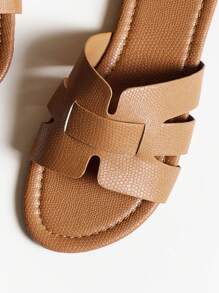 女士时尚蛇皮平底凉鞋，棕色夏季拖鞋 - 咖啡棕 - 查看 6